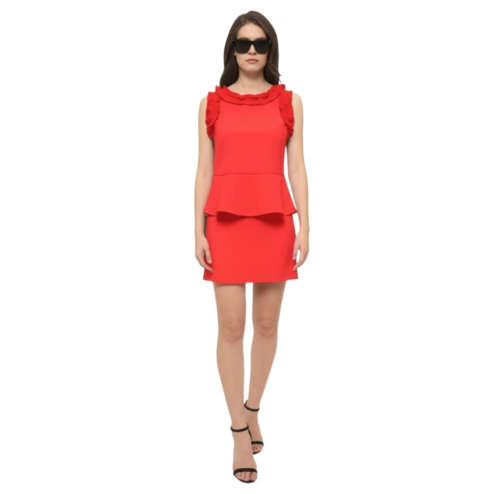 ANN TAYLOR Red‎ Ruffle Pleated Flounce Hem Chic Elegant Peplum Top Womens Size 4